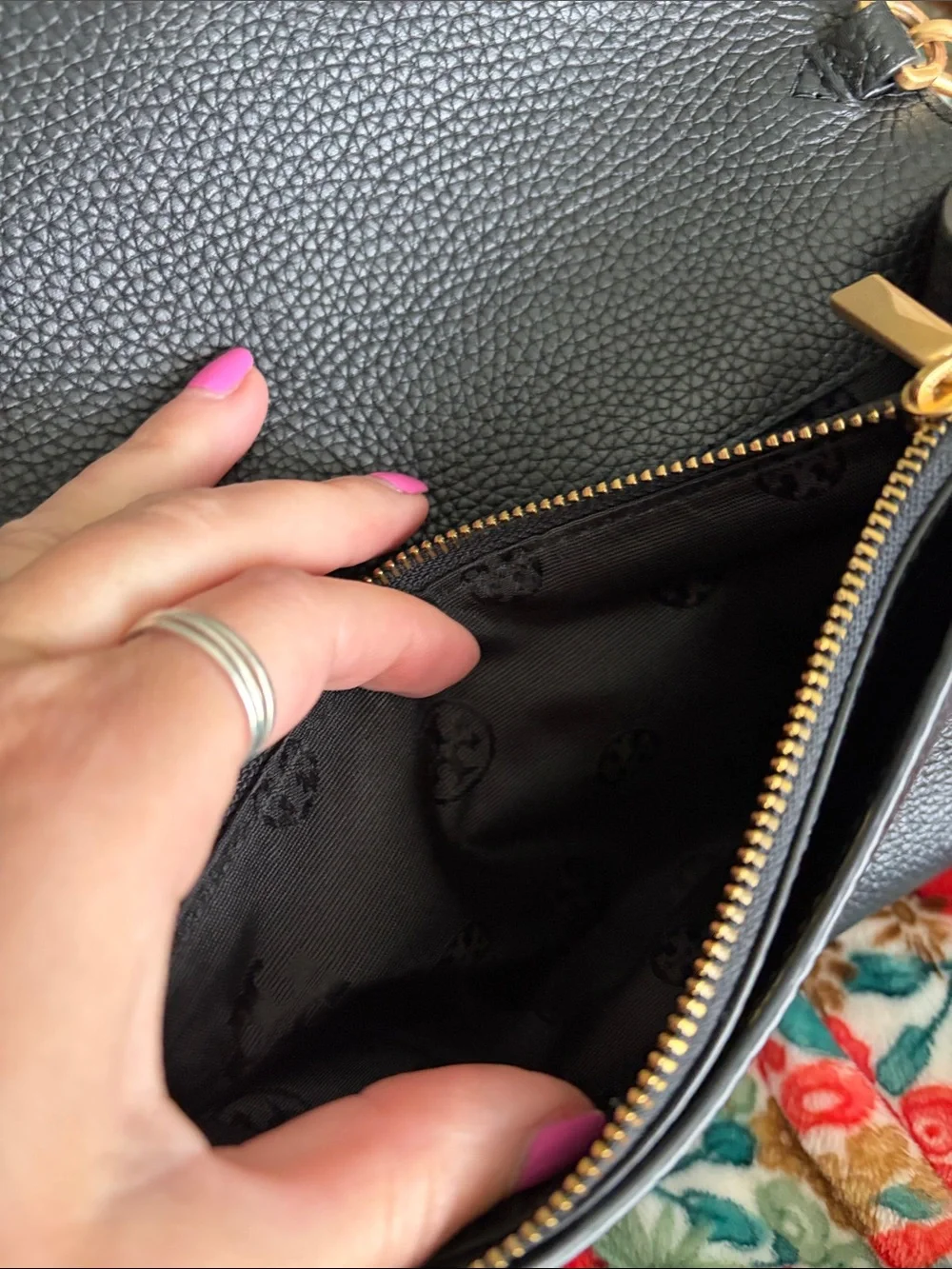 Tory Burch Black Leather Crossbody with Gold Logo Accent